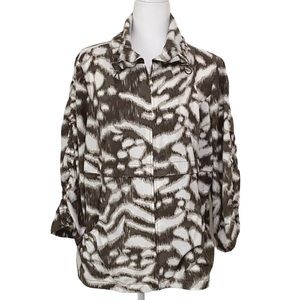 Chicos Zenergy Abstract Anorak Jacket L Cinched Brown White Activewear Utility
